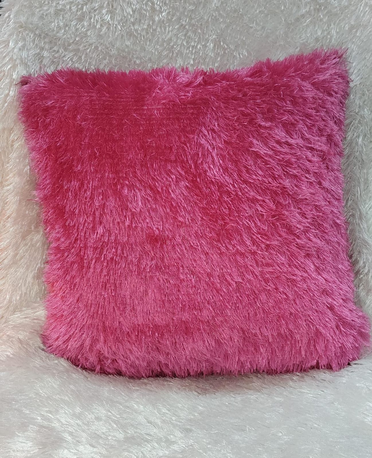 Pink Fur Photo Cushion | Personalized Square Photo Pillow Gift - Image 3