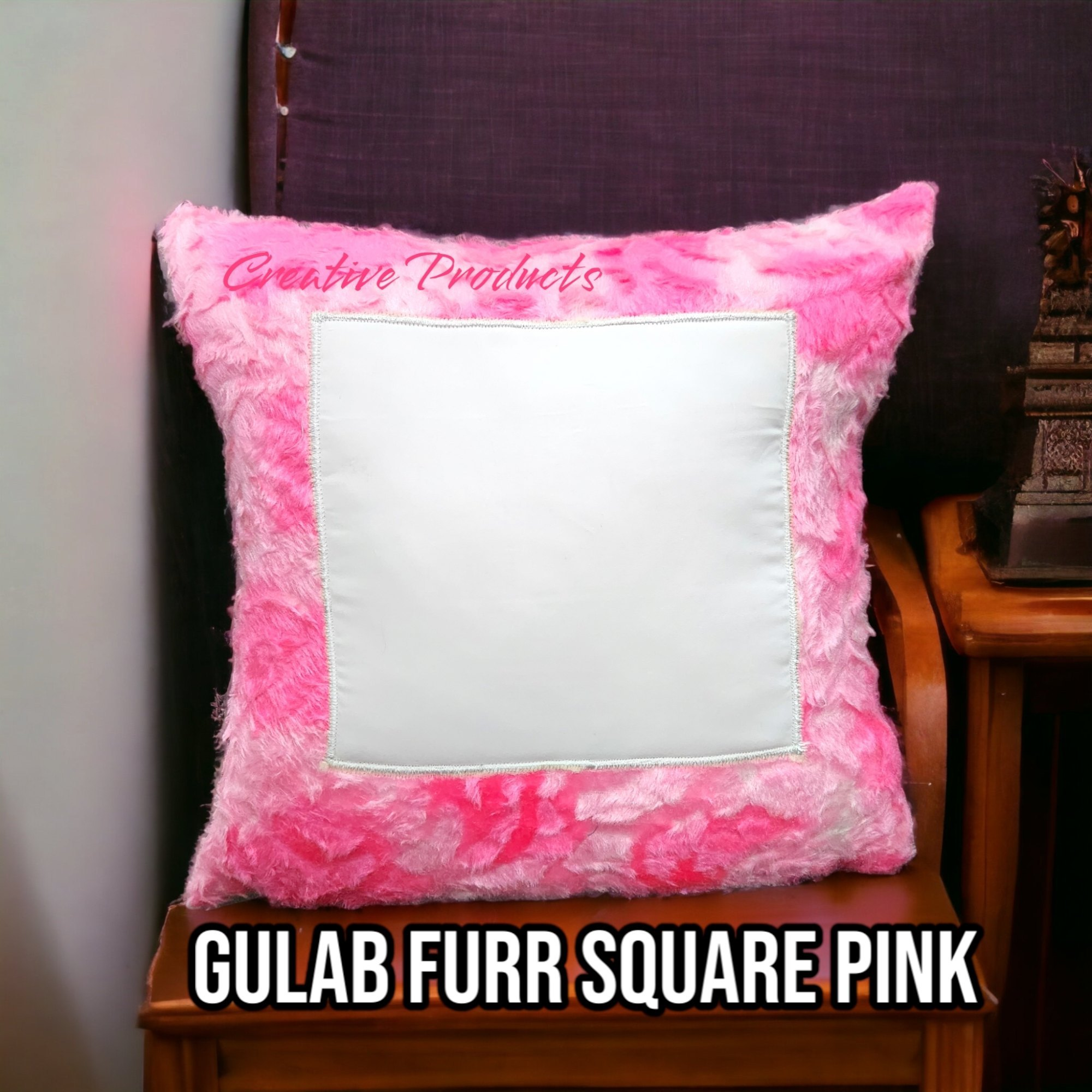Pink Gulab Fur Photo Cushion Personalized Square Pillow
