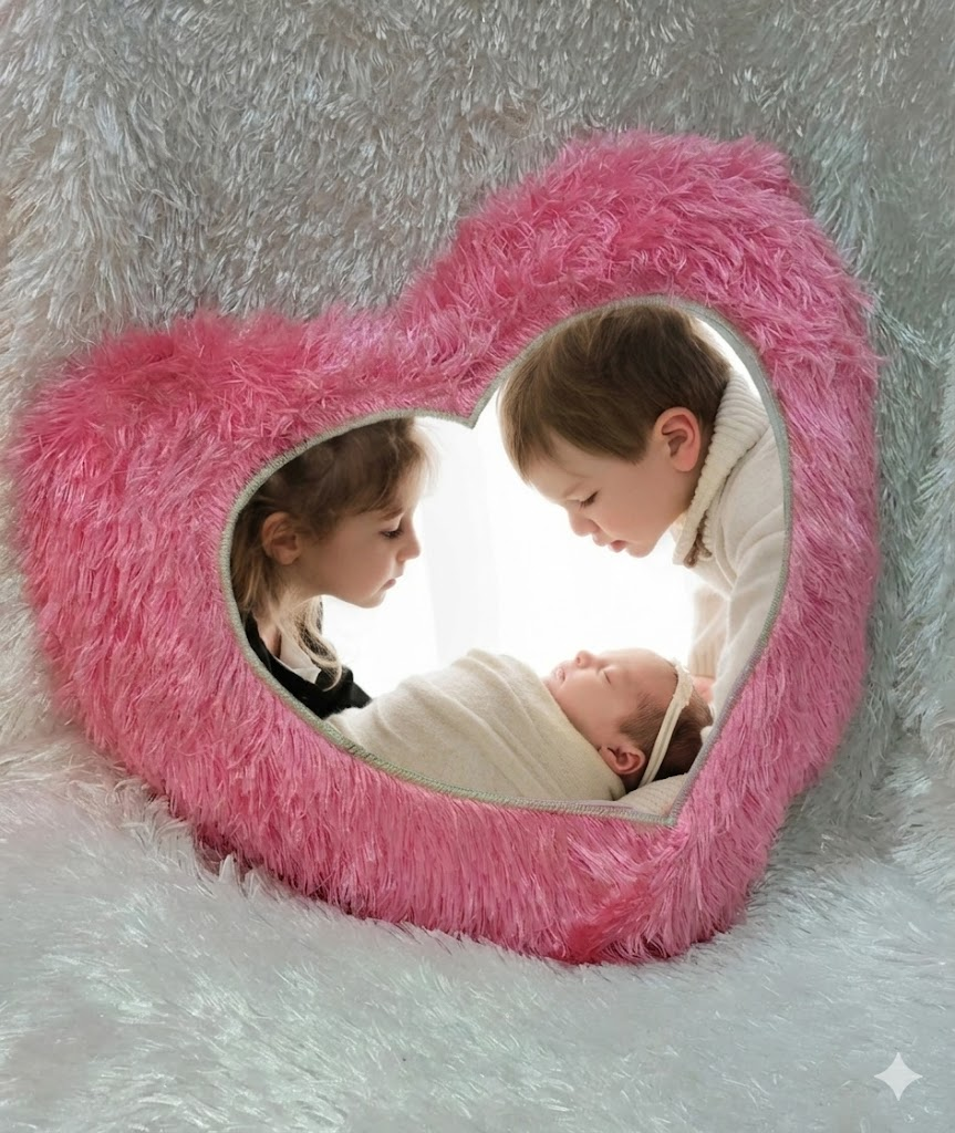 Pink Colour Heart-Shape Fur Pillow / Personalized Photo