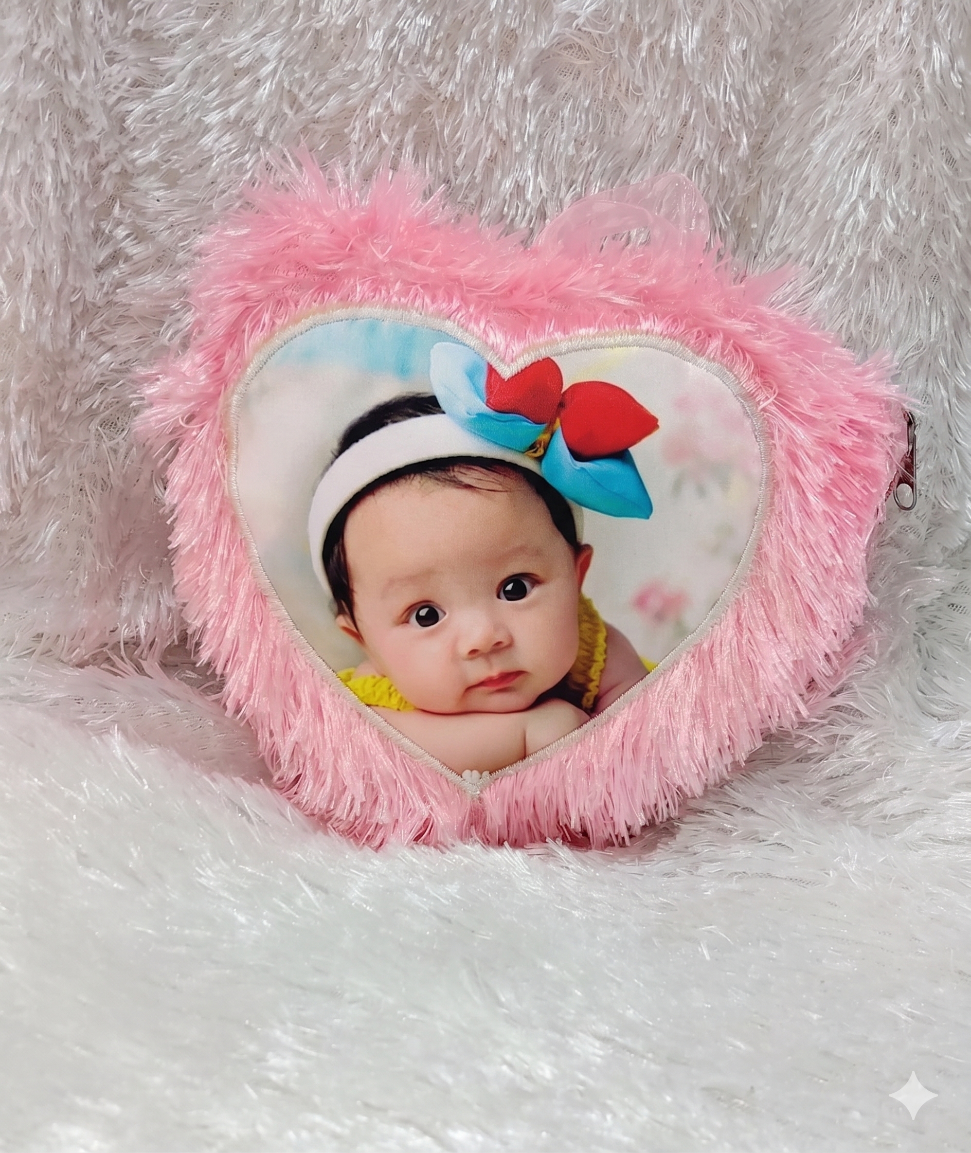 Pink Heart Fur Cushion Personalized Photo Pillow Gift