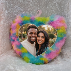 Pink Heart Fur Cushion Personalized Photo Pillow Gift