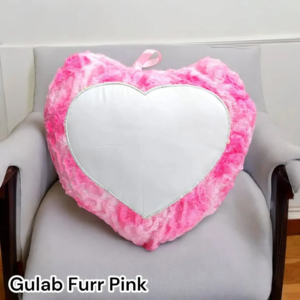 Pink Heart Shape Gulab Fur Photo Cushion with Personalized Photo Printing