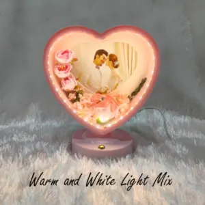 Premium Heart LED Frame with Flowers Pink