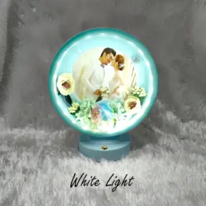 Premium Round LED Frame with Flowers Sky Blue