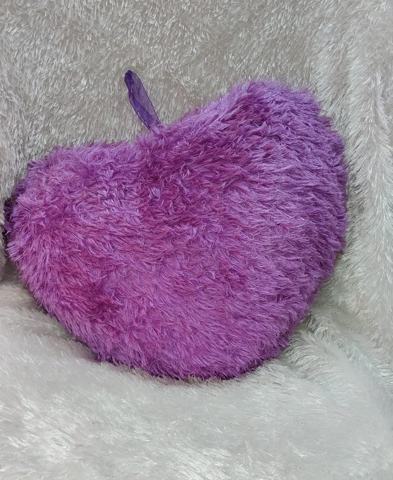 Purple Colour Heart-Shape Fur Pillow / Personalized Photo - Image 3