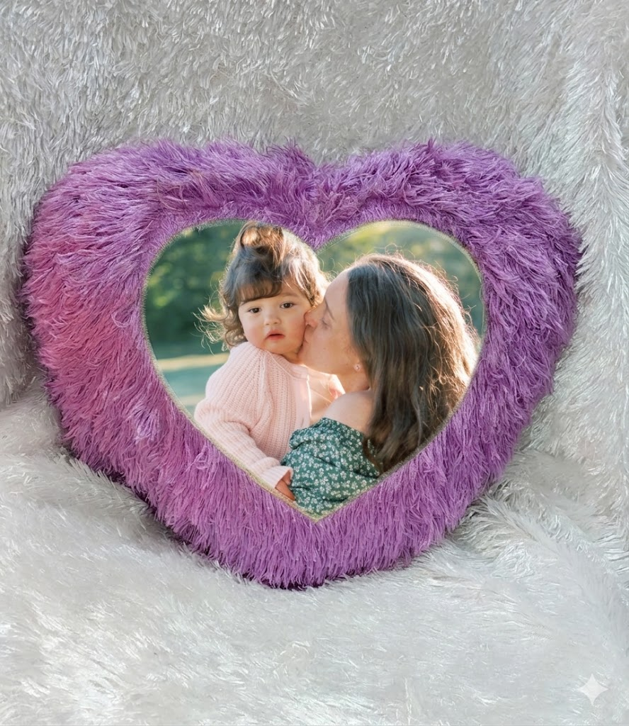 Purple Heart Fur Cushion Personalized Photo Pillow Gift