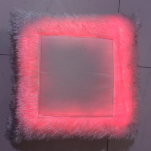 RGB LED Fur Pillow Square Shape with personalized photo printing, multi-color LED illumination, soft fur border, glowing photo cushion, customized gift pillow, anniversary gift, birthday gift, couple photo cushion, and home décor accessory.