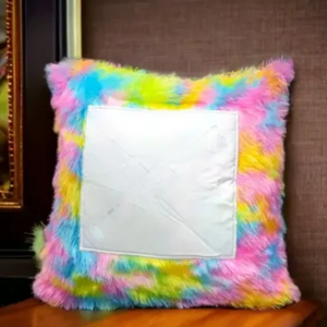 Rainbow Fur Photo Cushion Personalized Multicolor Pillow