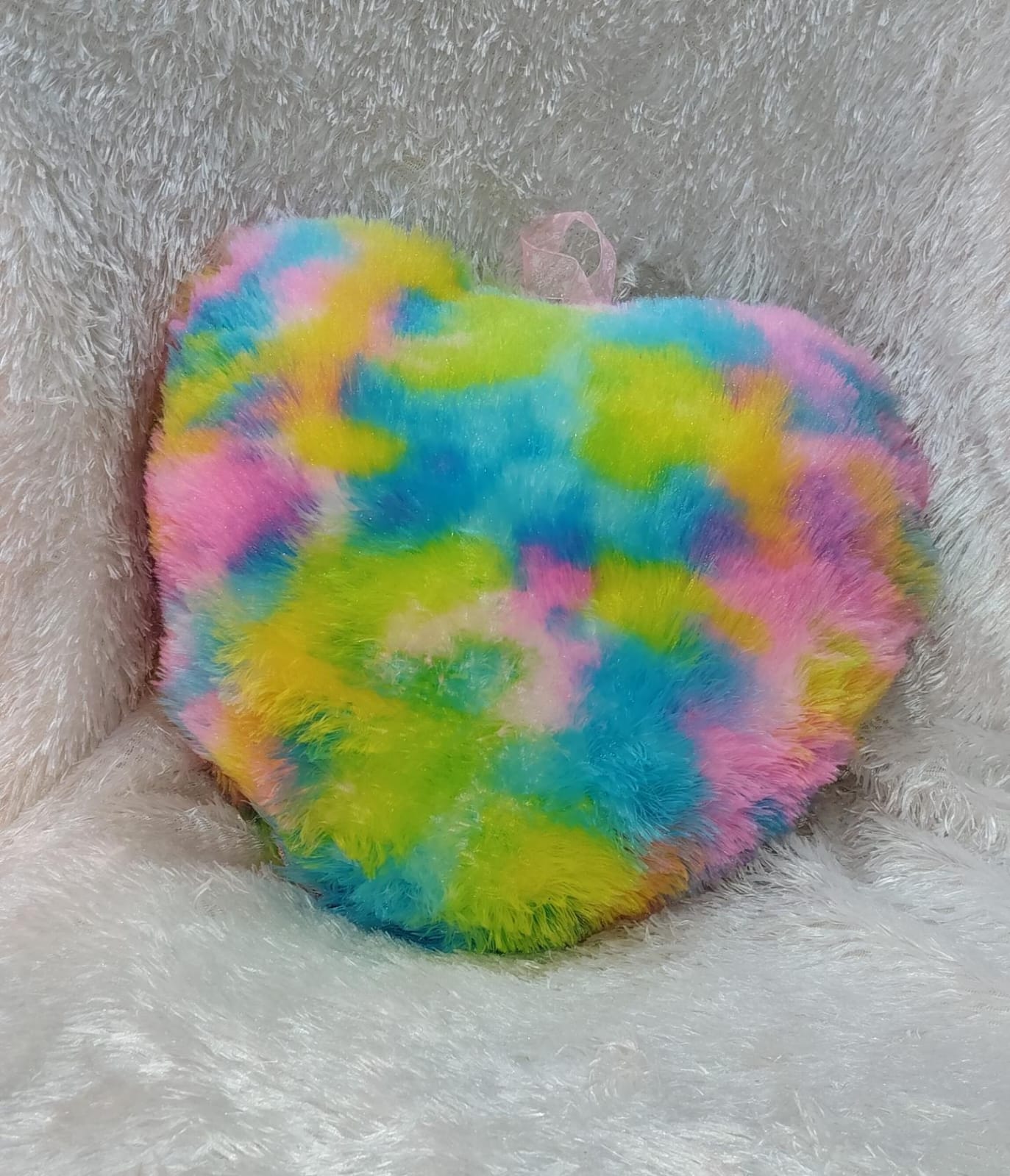 Rainbow Colour Heart-Shape Fur Pillow / Personalized Photo - Image 2