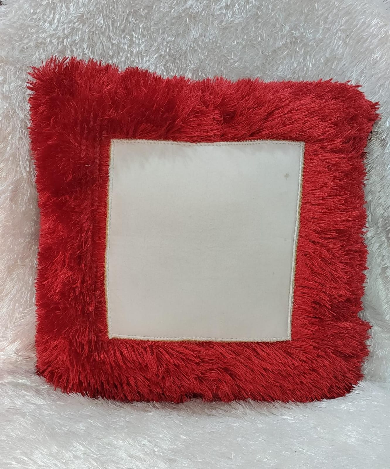 Red Fur Photo Cushion Personalized Square Photo Pillow