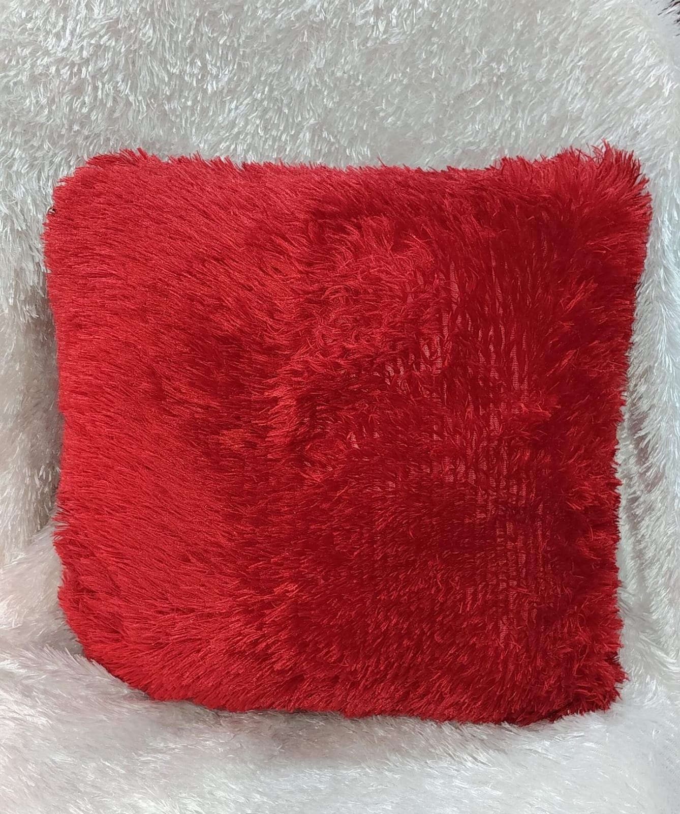 Red Fur Photo Cushion | Personalized Square Photo Pillow - Image 3