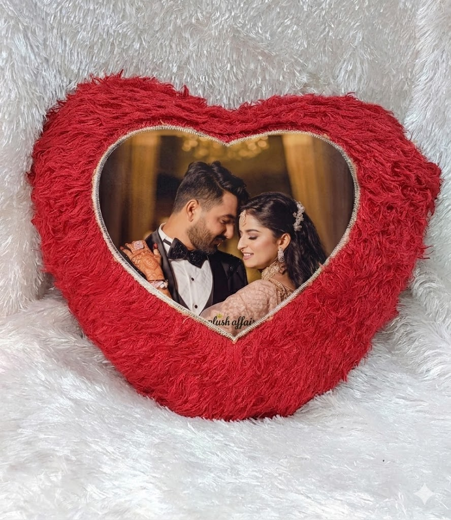 Red Heart Fur Cushion Personalized Romantic Photo Pillow