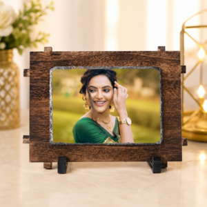 Rock Stone Frame with Wooden Stand Personalized Natural Slate Photo Frame