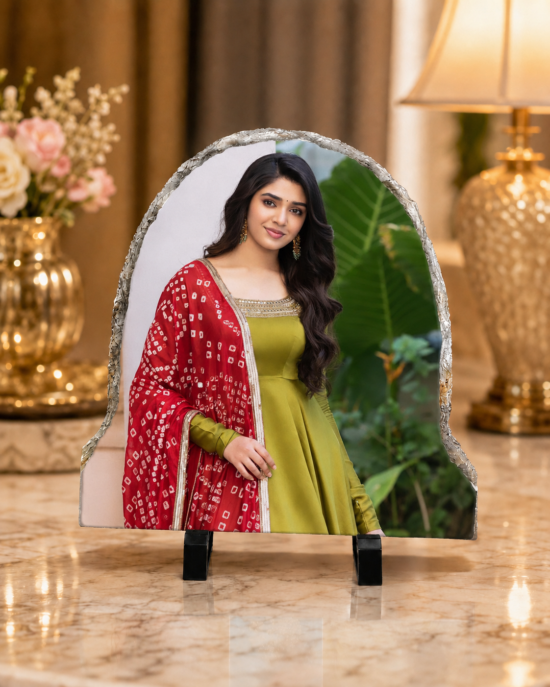 Round Head Rock Frame big size Personalized Natural Slate Stone Photo Frame