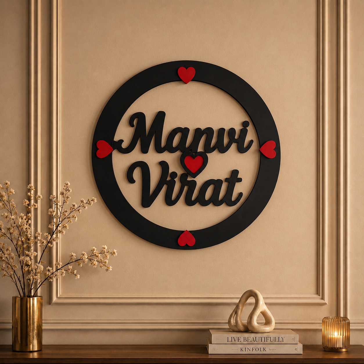 11x11 Inch Round LED Name Frame Personalized Couple Name MDF Wall Decor with Warm Backlit LED - Image 3