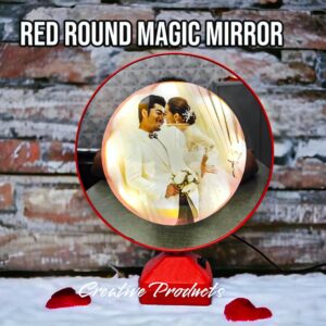 Round Photo Mirror Red Personalized LED Display