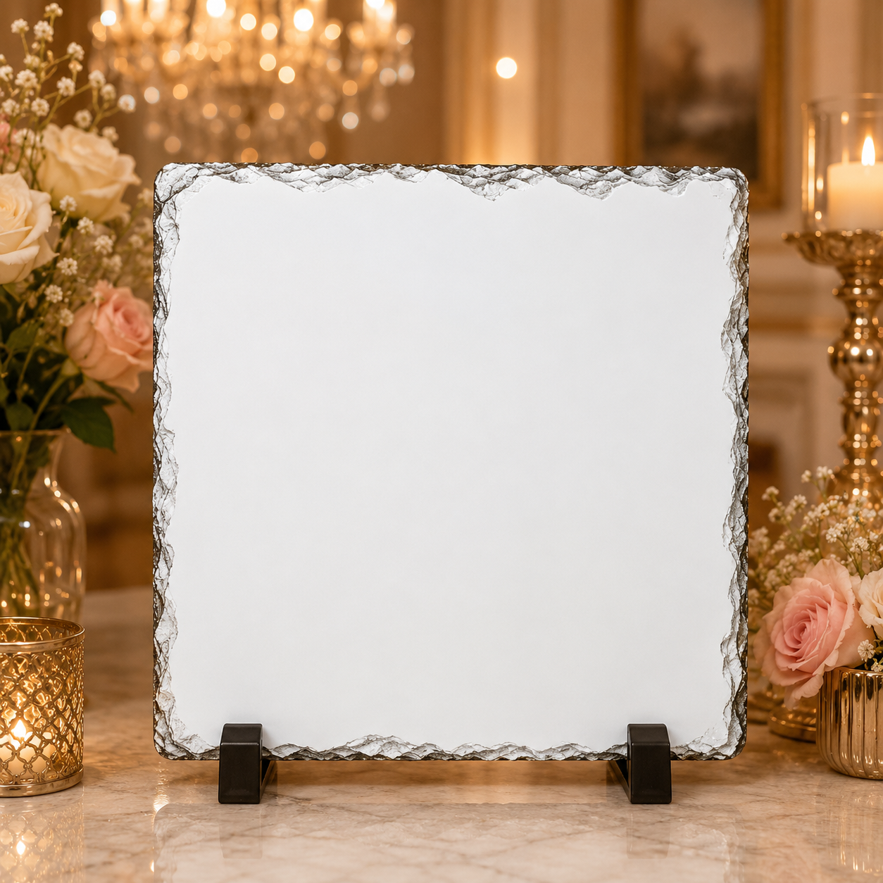 Square Slate Frame Personalized Natural Rock Stone Photo Frame with Stand - Image 2