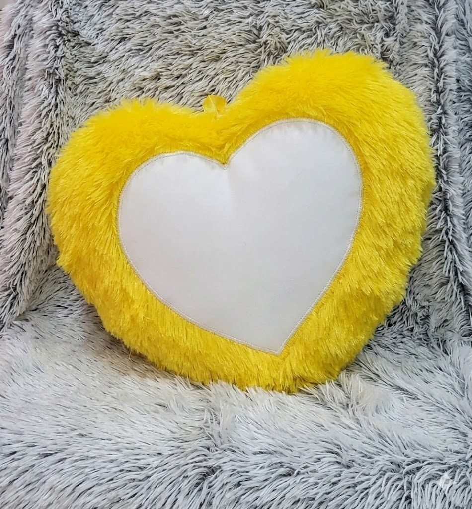 Yellow Heart Fur Cushion Personalized Custom Photo Pillow