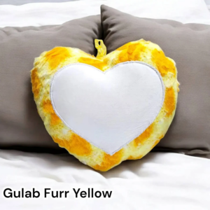 Yellow Heart Shape Gulab Fur Photo Cushion with Personalized Photo Printing