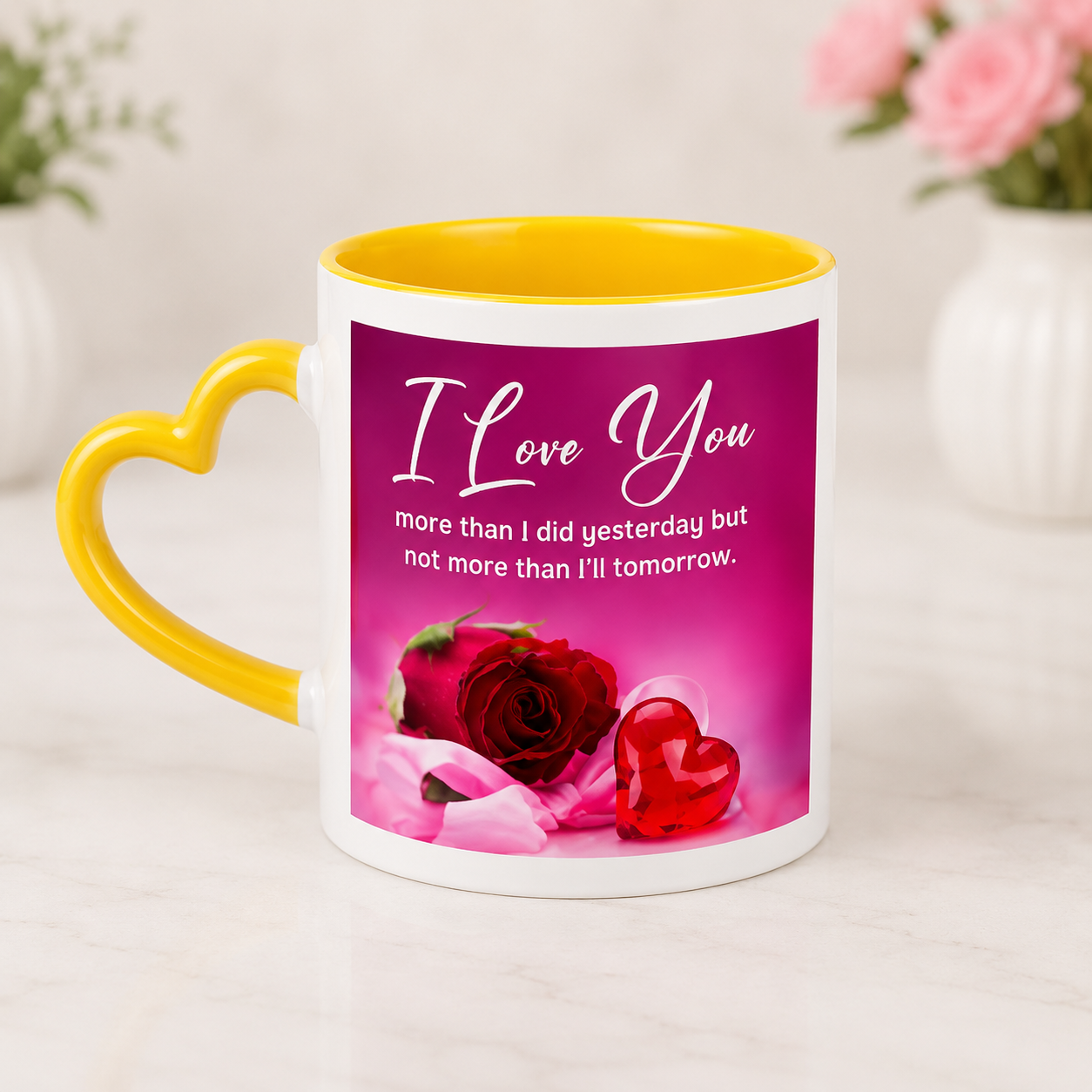 yellow heart mug, 3 tone mug, heart handle mug, personalized mug, photo mug, custom mug, couple mug, love mug, ceramic mug, printed mug, anniversary gift, valentine gift