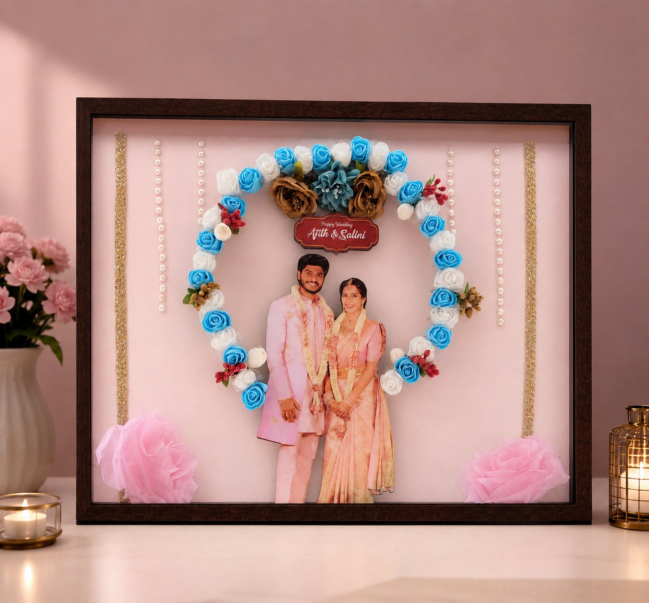 12x15 Size LED BOX Miniature Photo frame with floral wedding theme Couple Photo - Image 3