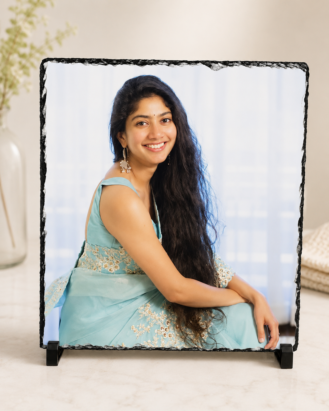 Custom 11x11 inch photo frame with stone-style border