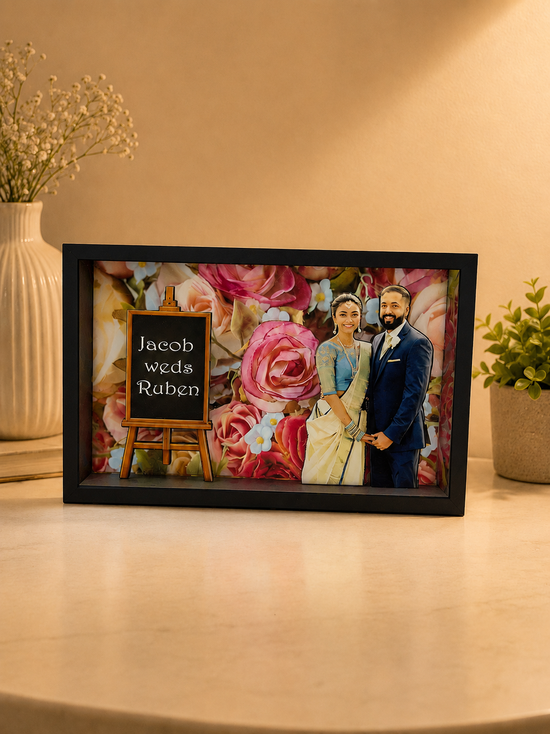 Couple with Floral Background โ Miniature LED BOX MAZ07 โ A4 Size - Image 5