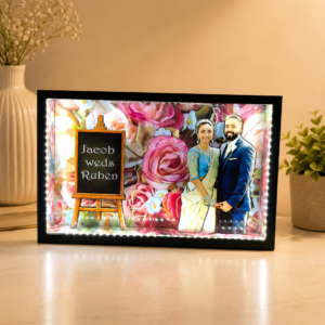 Customized A4 couple photo frame with LED light and floral theme