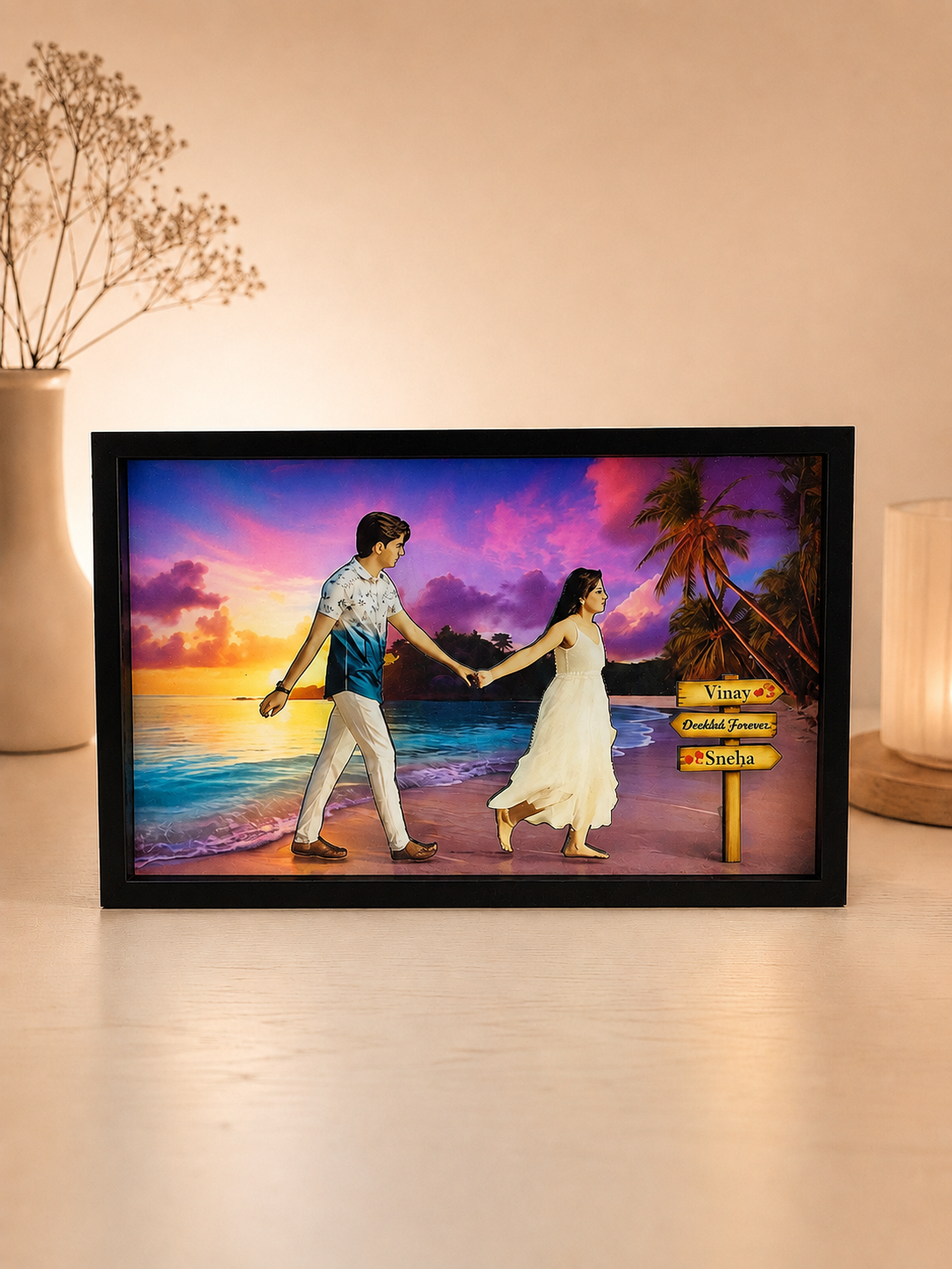 Couple Walking on Beach β Cutout Miniature LED BOX MAZ07 β A4 Size - Image 5