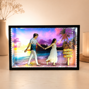 Personalized couple walking on beach LED box frame