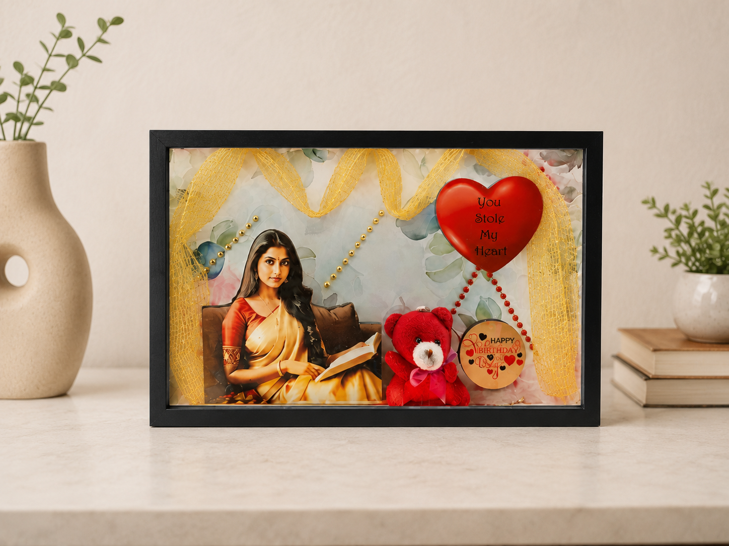 Girl with Golden Zari – Cutout Miniature LED BOX MAZ06 – A4 Size - Image 6