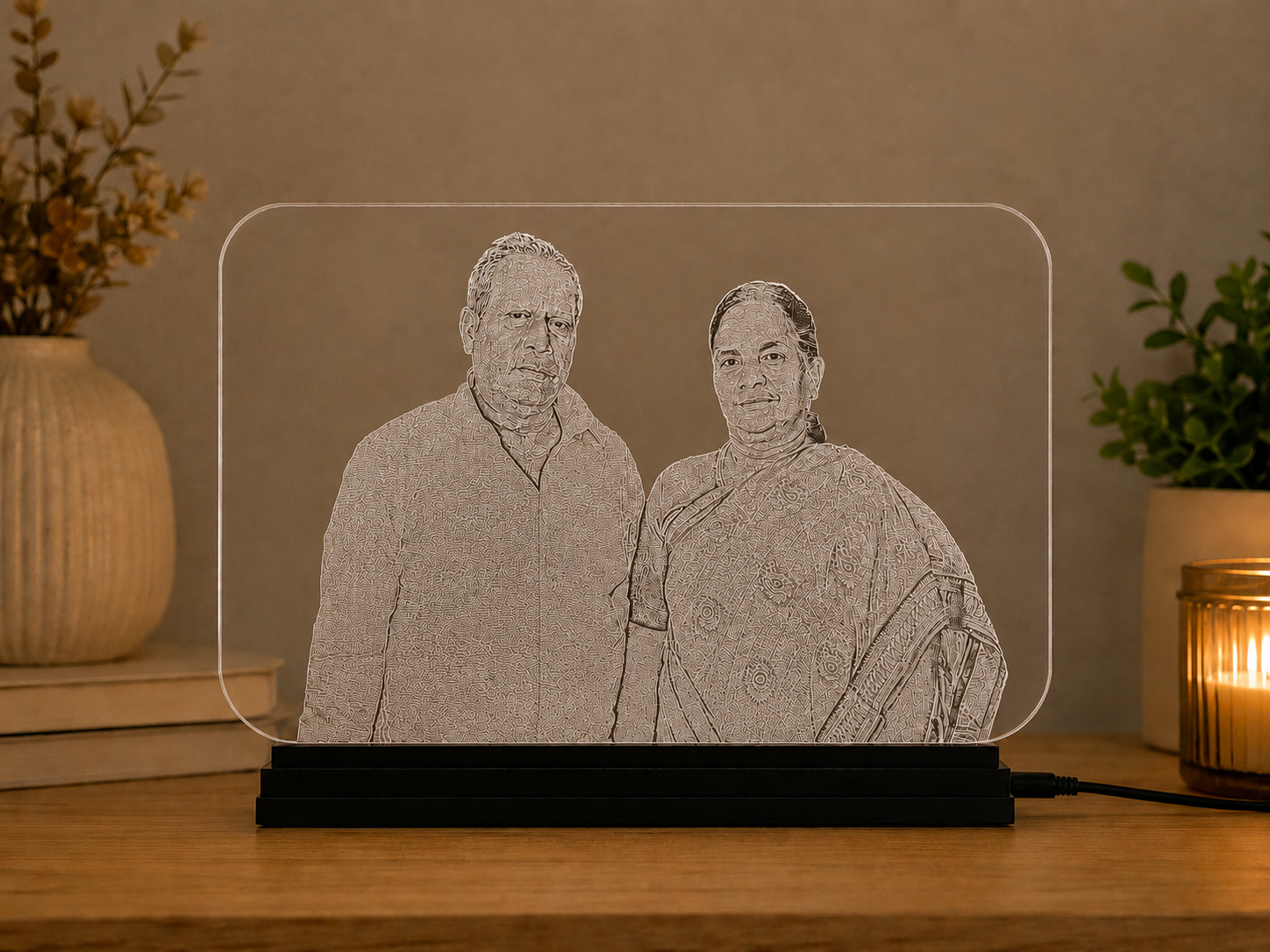 Photo Engraved Clear Acrylic With LED Base – Rectangle Shape - Image 3