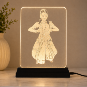 Rectangle photo engraved clear acrylic with LED base Bharatanatyam pose
